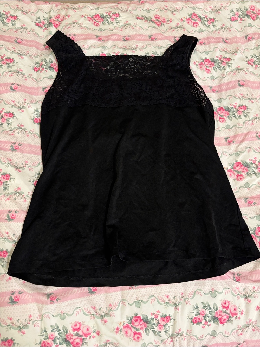 Christopher & Banks Black Sleeveless Lace Yoke Top